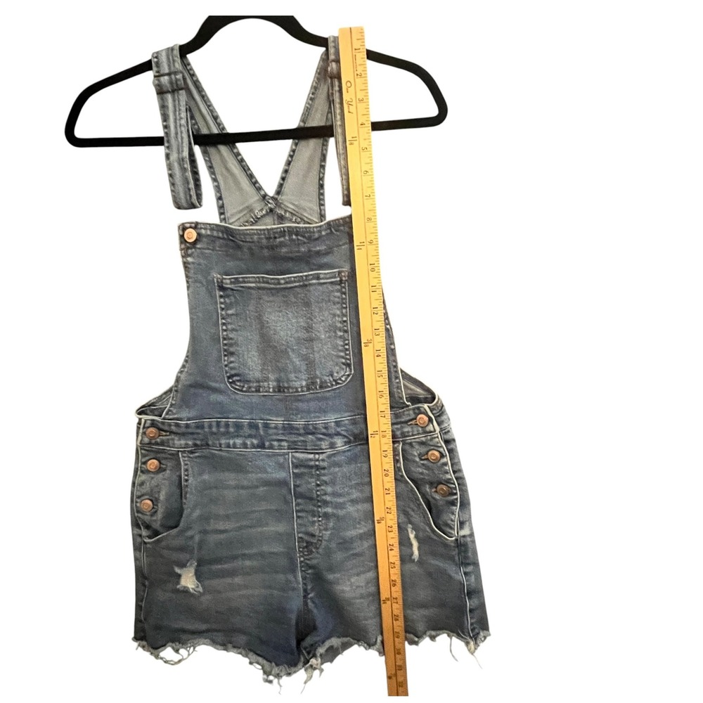 NoBo Womens Distressed Denim Shortalls Overalls M 7-9 Y2K Festival Cutoffs Jeans - Picture 4 of 10